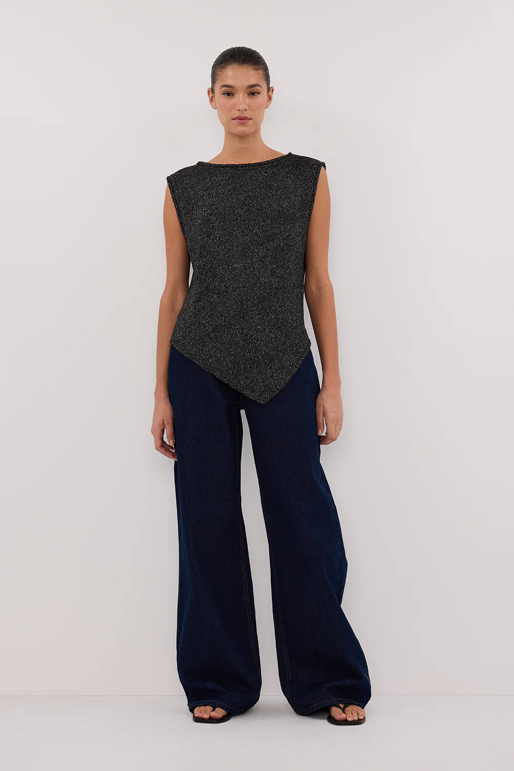 ALTHEA BLACK MARLE ASYM KNIT TOP - Gamepaces