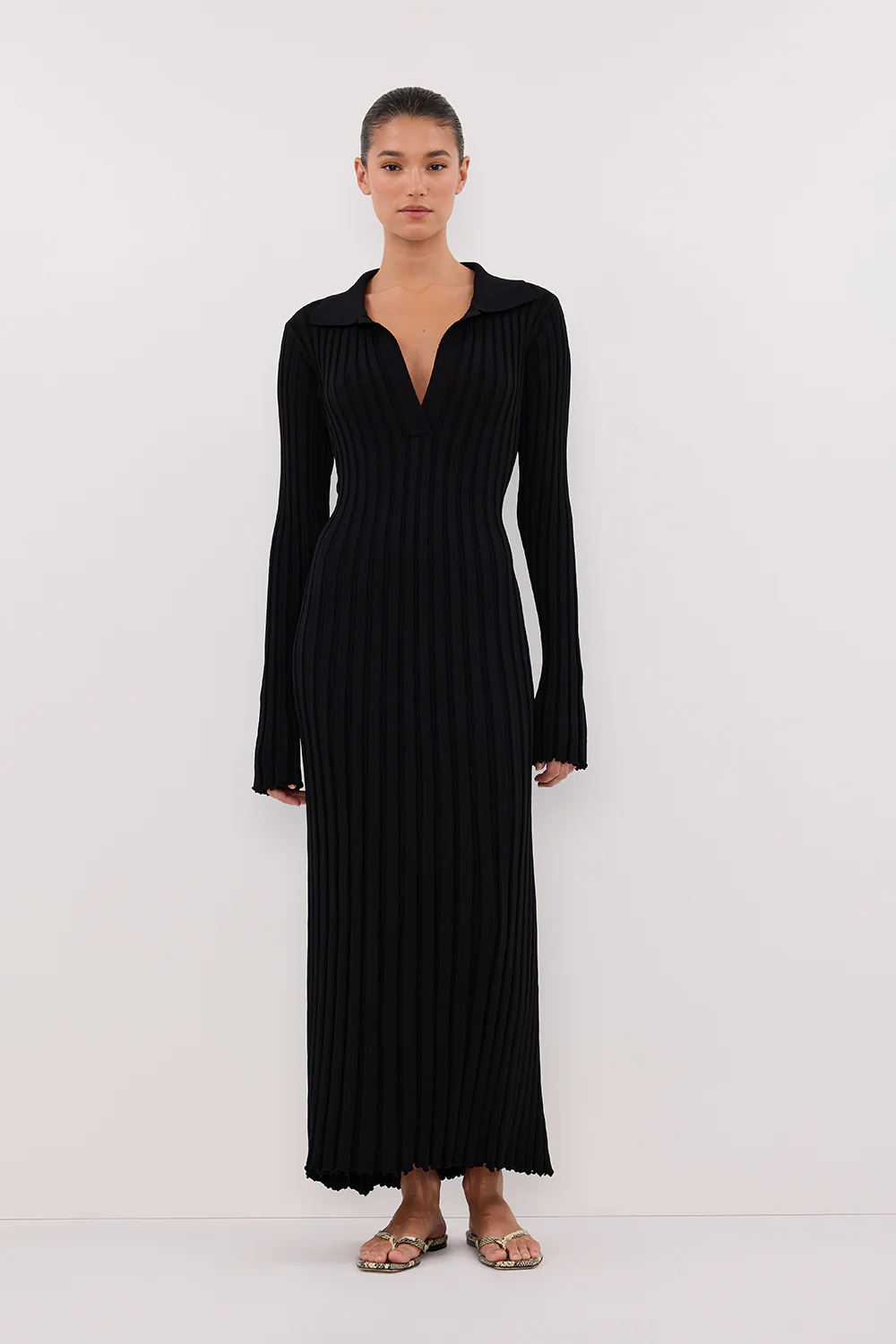 HAL BLACK LONG SLEEVE KNIT MIDI DRESS - Gamepaces