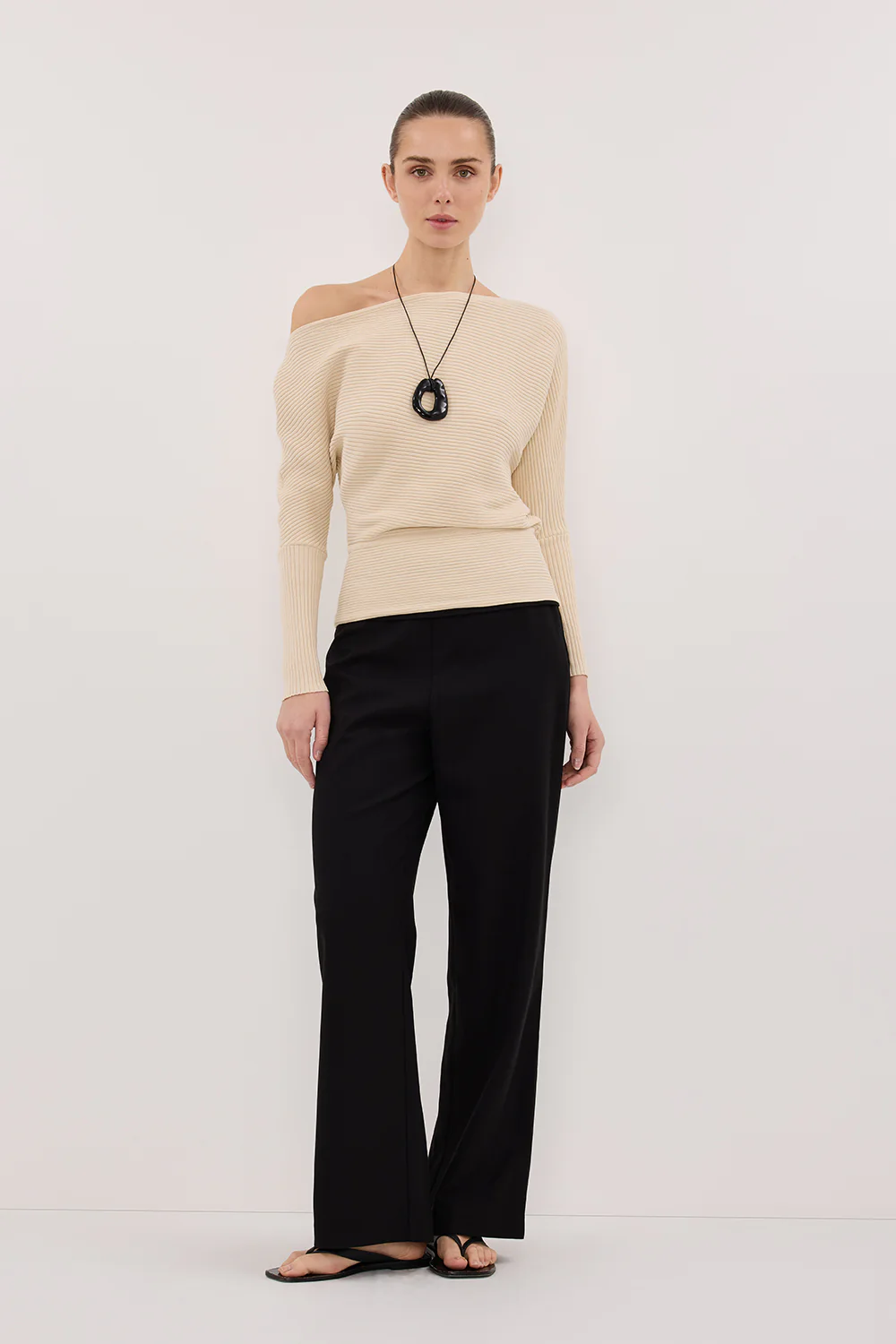 SAGE NATURAL LONG SLEEVE BOAT NECK KNIT TOP - Gamepaces