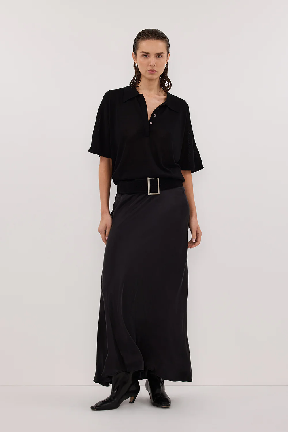 ELI BLACK POLO KNIT TOP - Gamepaces