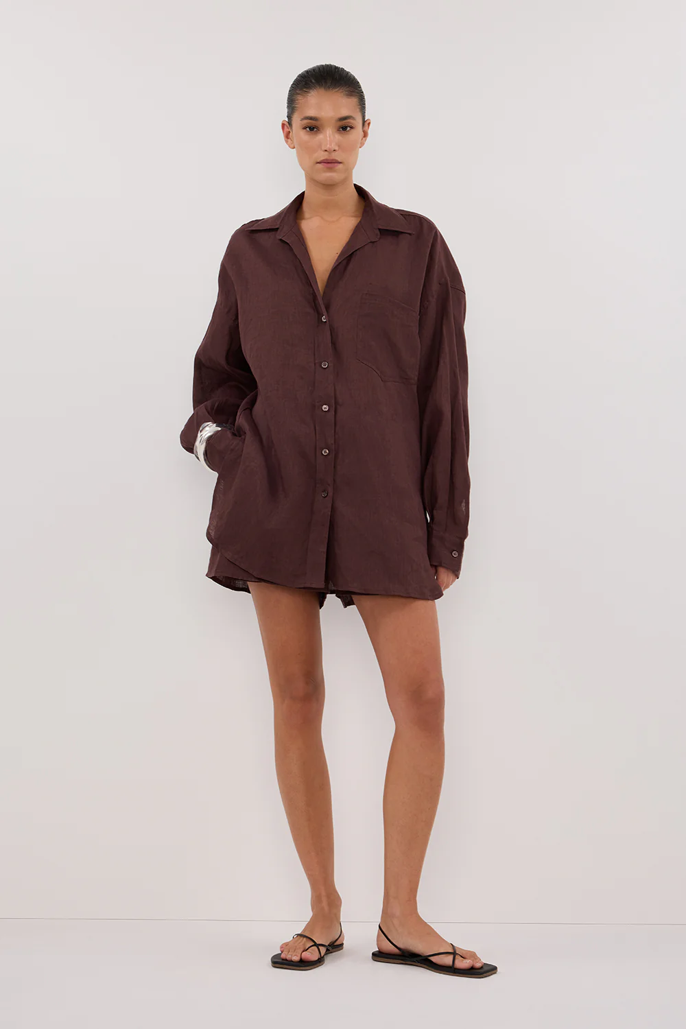 LUNE WALNUT OVERSIZED LINEN SHIRT - Gamepaces