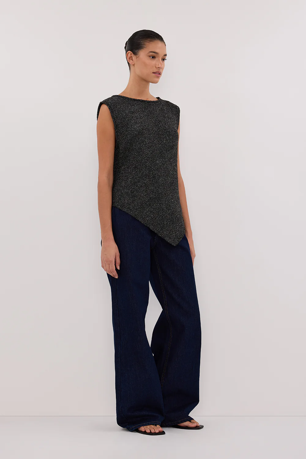 ALTHEA BLACK MARLE ASYM KNIT TOP - Gamepaces