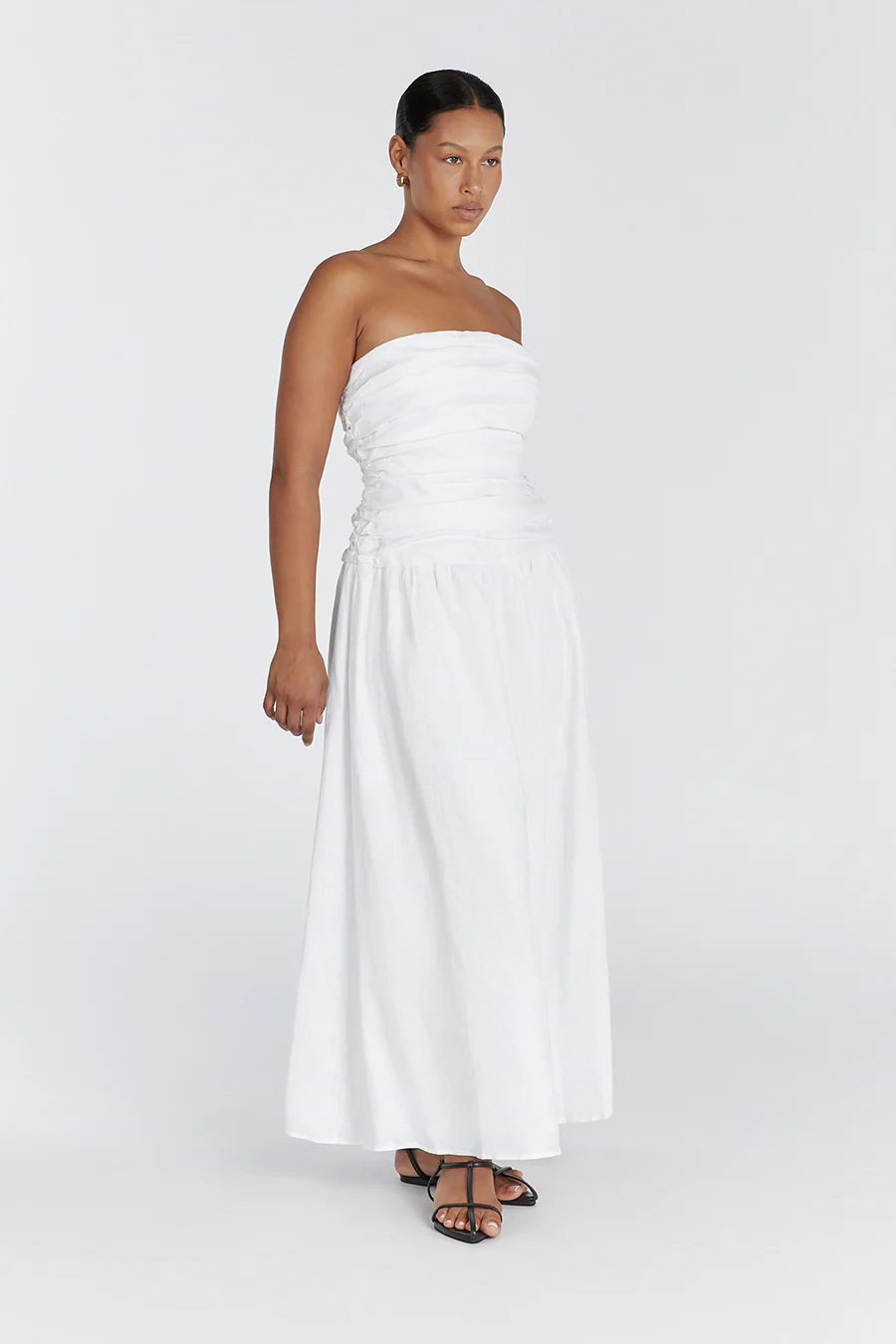 CATANIA WHITE LINEN STRAPLESS DRESS - Gamepaces