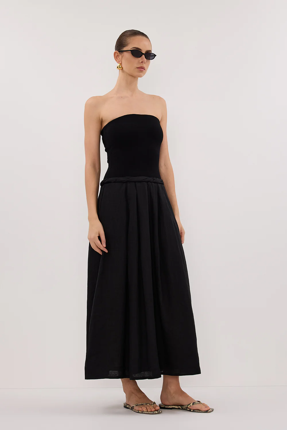 COCO BLACK STRAPLESS HYBRID MIDI DRESS - Gamepaces