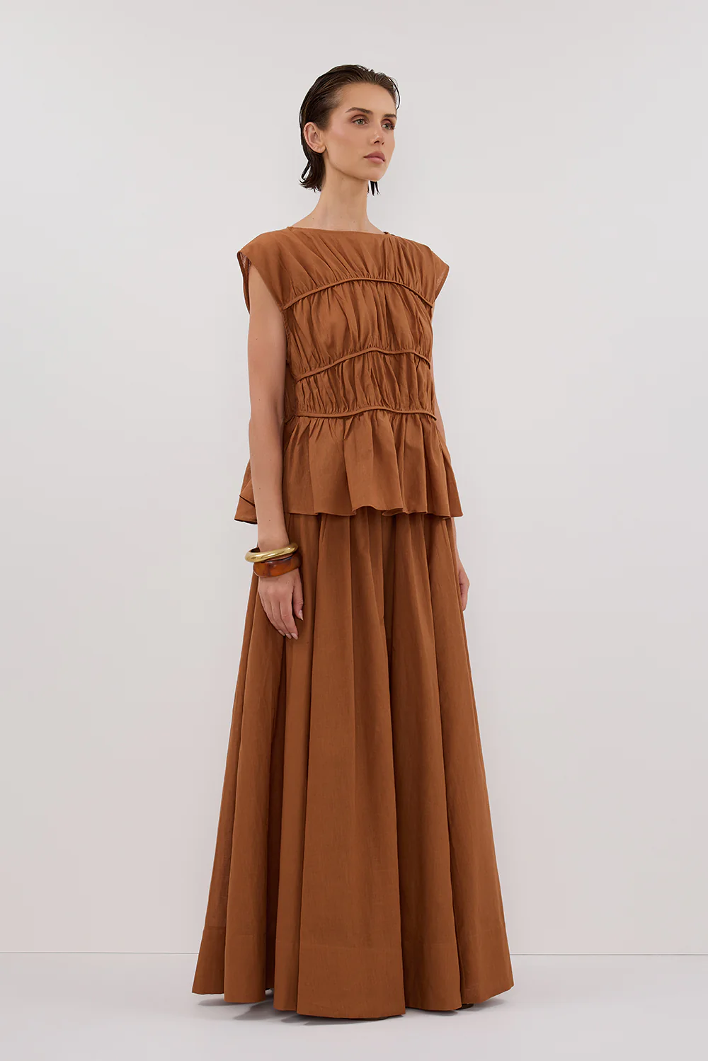 FLYNN RUST LINEN BLEND TIE MAXI SKIRT - Gamepaces