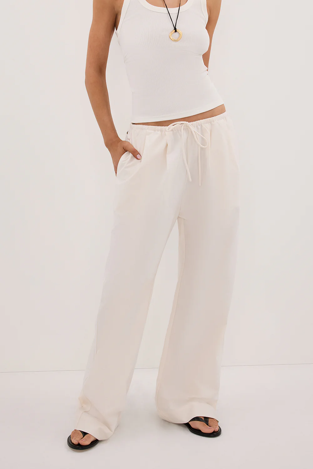 RHEA CREAM COTTON DRAWSTRING PANT - Gamepaces