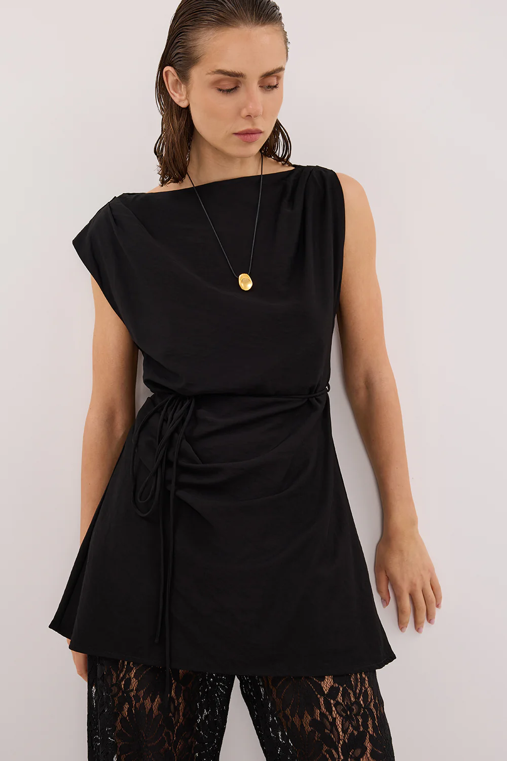 MARMO BLACK DRAPED MINI DRESS - Gamepaces