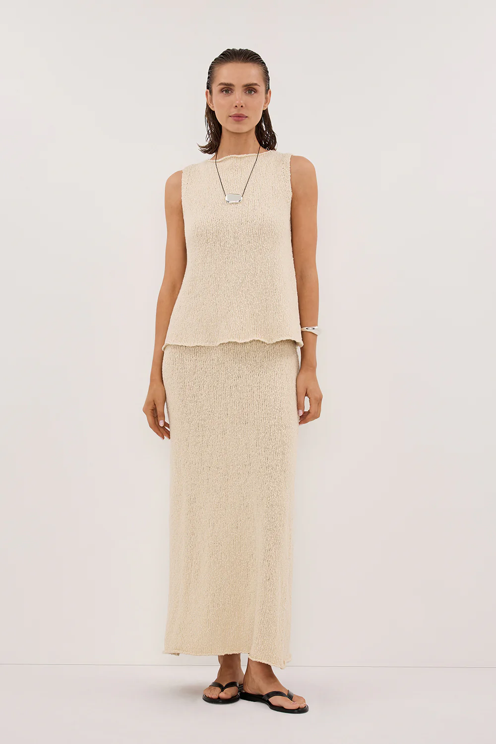 DINA NATURAL KNIT MIDI SKIRT - Gamepaces