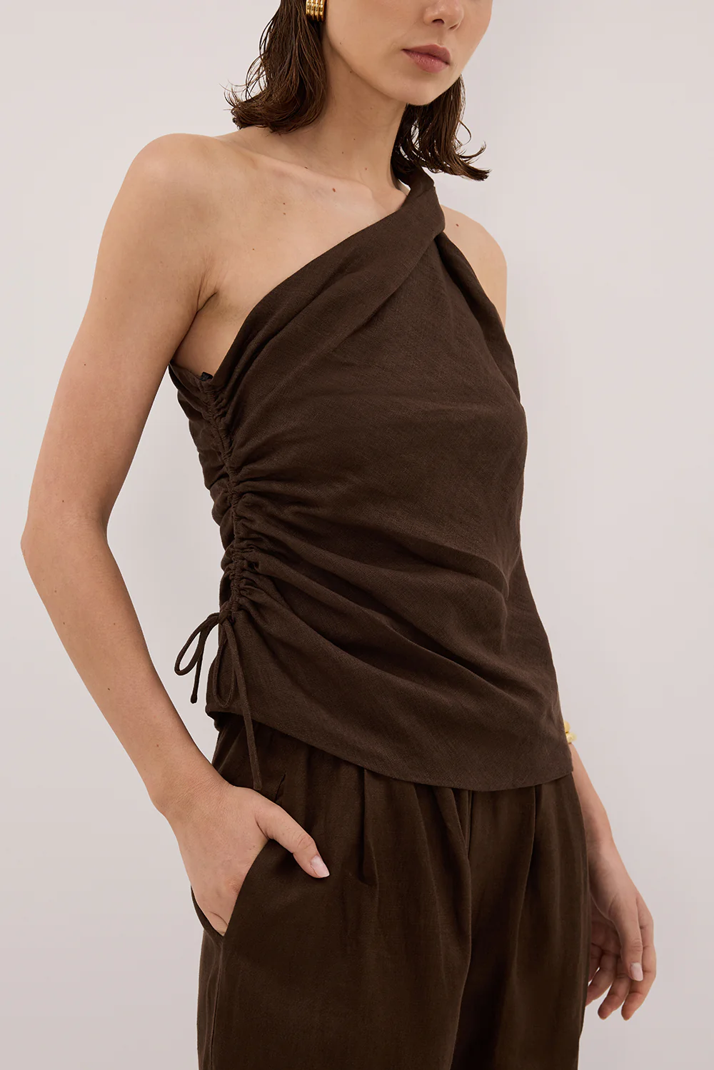 FINNY BITTER CHOC LINEN TOP - Gamepaces