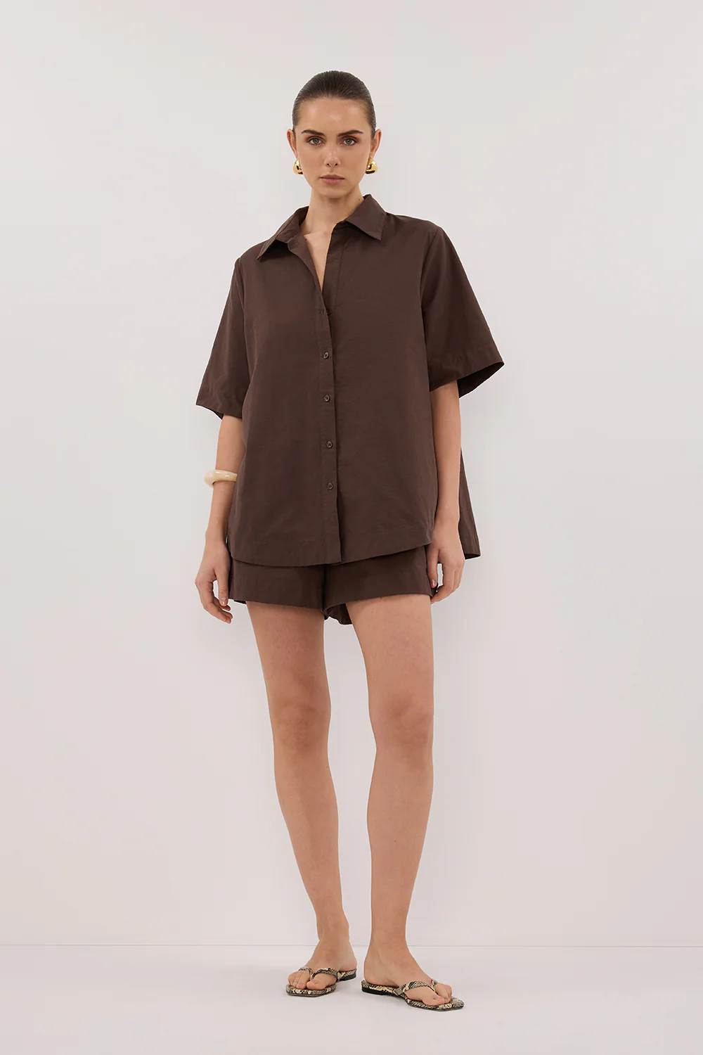 ELARA CHOCOLATE OVERSIZED SHORT SLEEVE SHIRT - Gamepaces