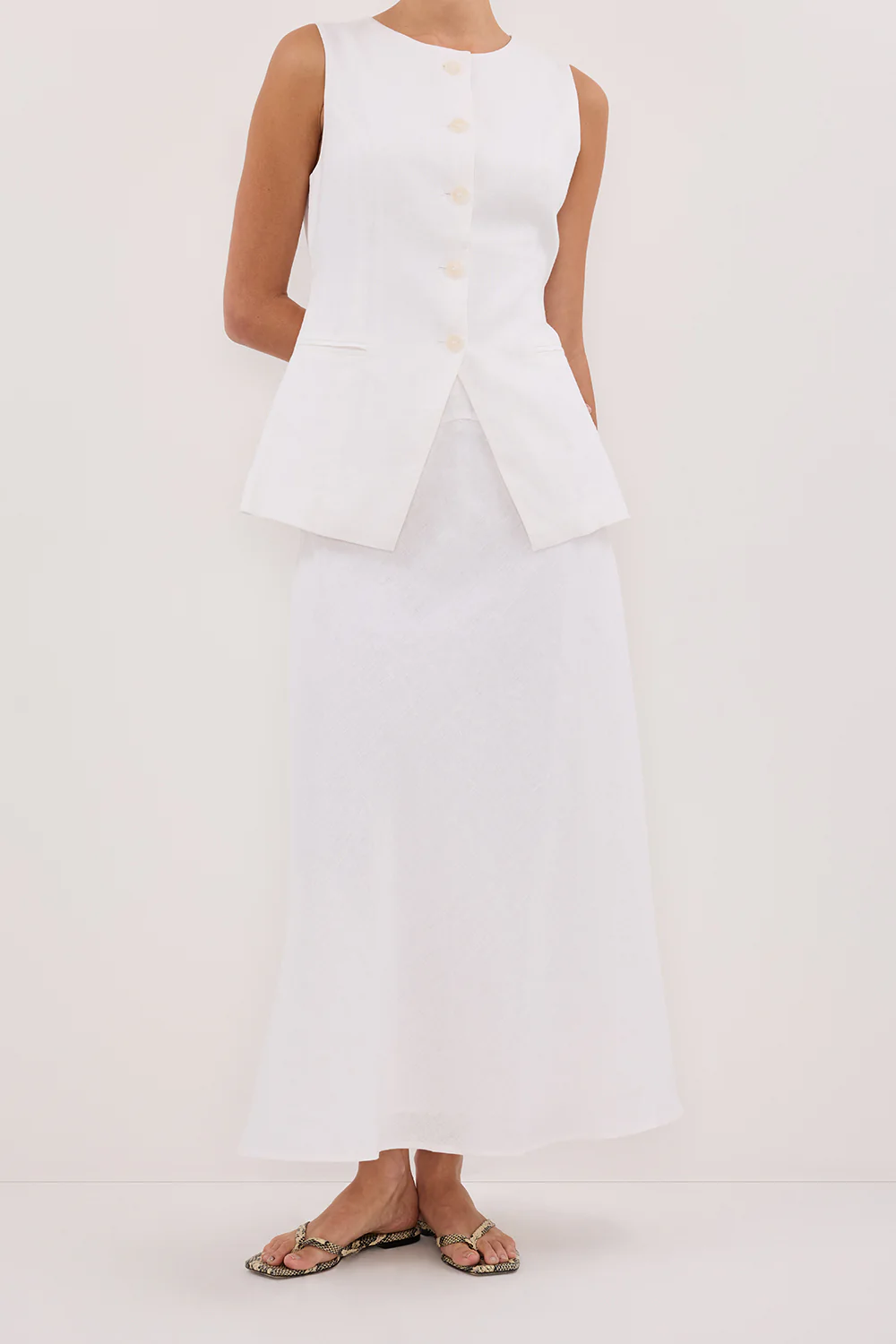 TYRA WHITE LINEN MIDI SKIRT - Gamepaces