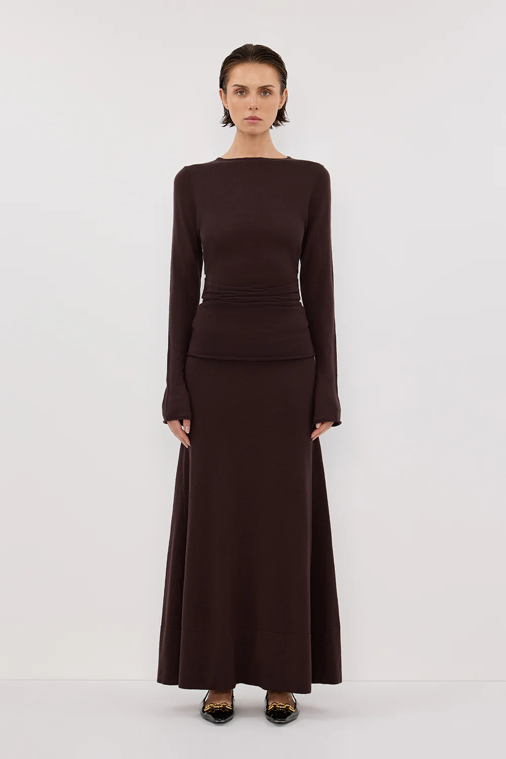 NICO BITTER CHOC MERINO MAXI SKIRT - Gamepaces