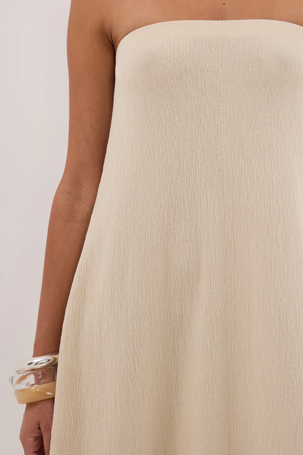 ALIAS NATURAL TEXTURED KNIT STRAPLESS MIDI DRESS - Gamepaces