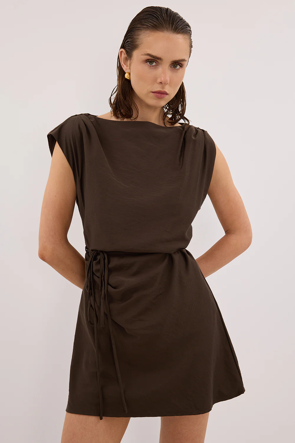 MARMO CHOCOLATE DRAPED MINI DRESS - Gamepaces