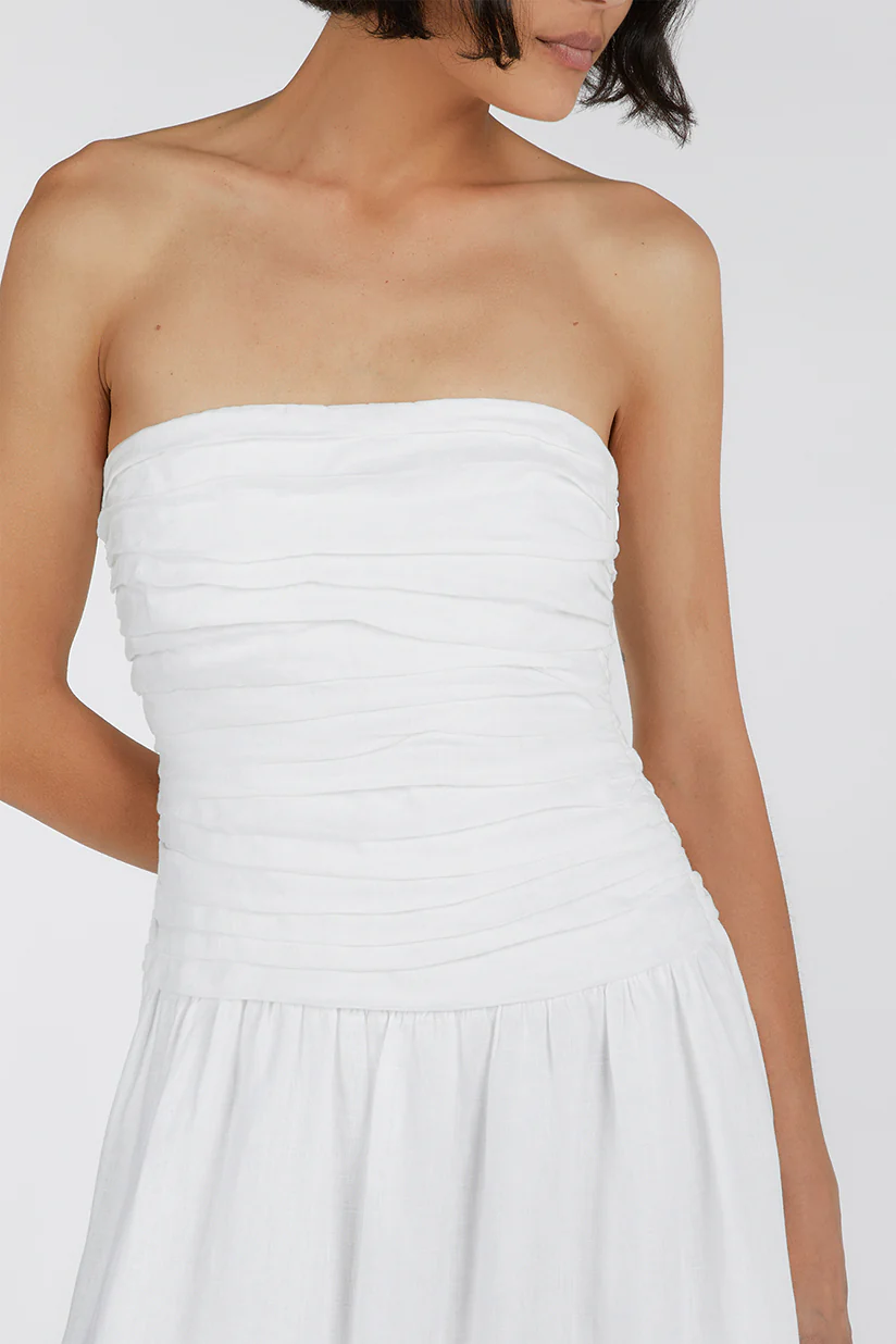 CATANIA WHITE LINEN STRAPLESS DRESS - Gamepaces