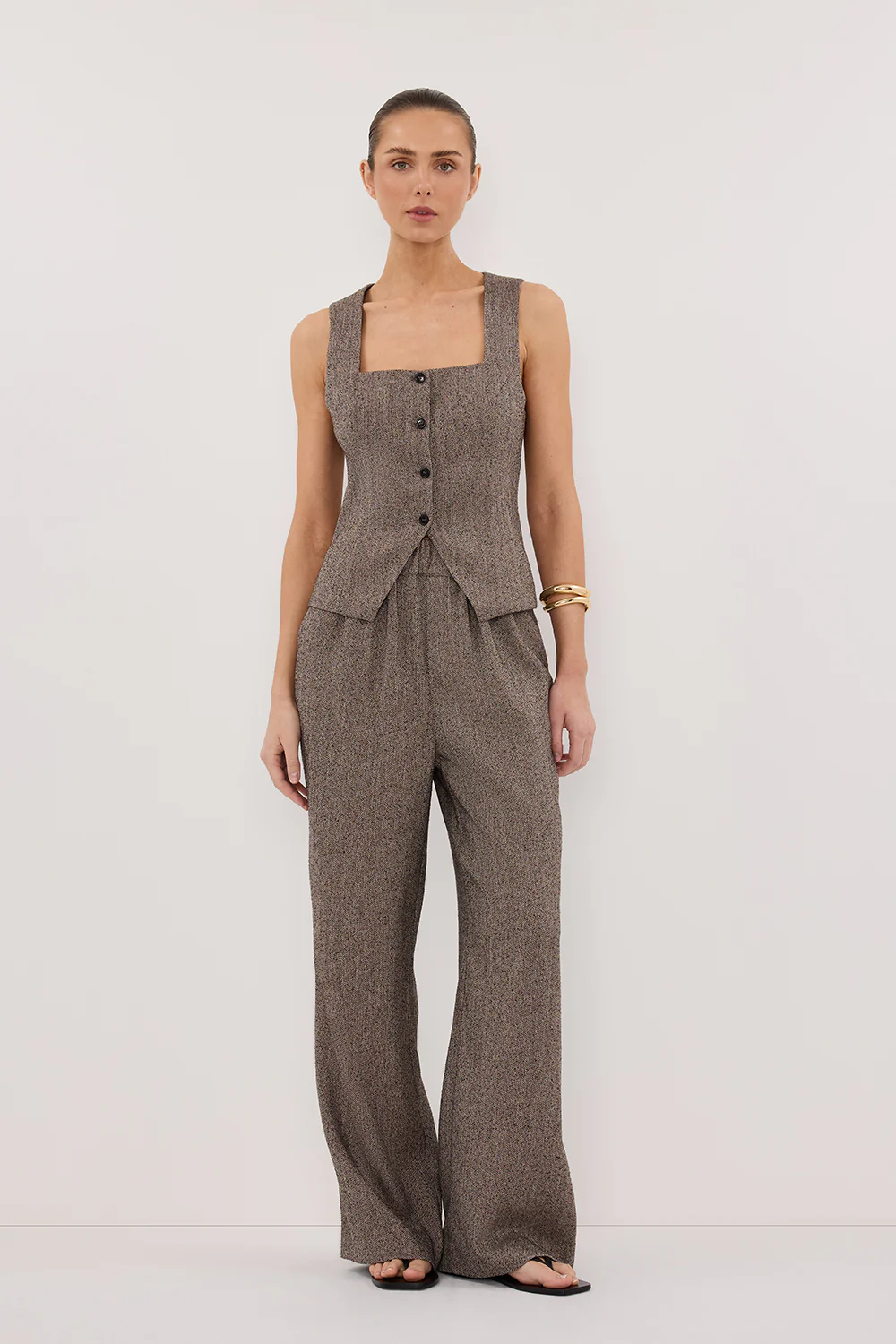 FRANKIE CHOC TWEED SQUARE NECK VEST - Gamepaces