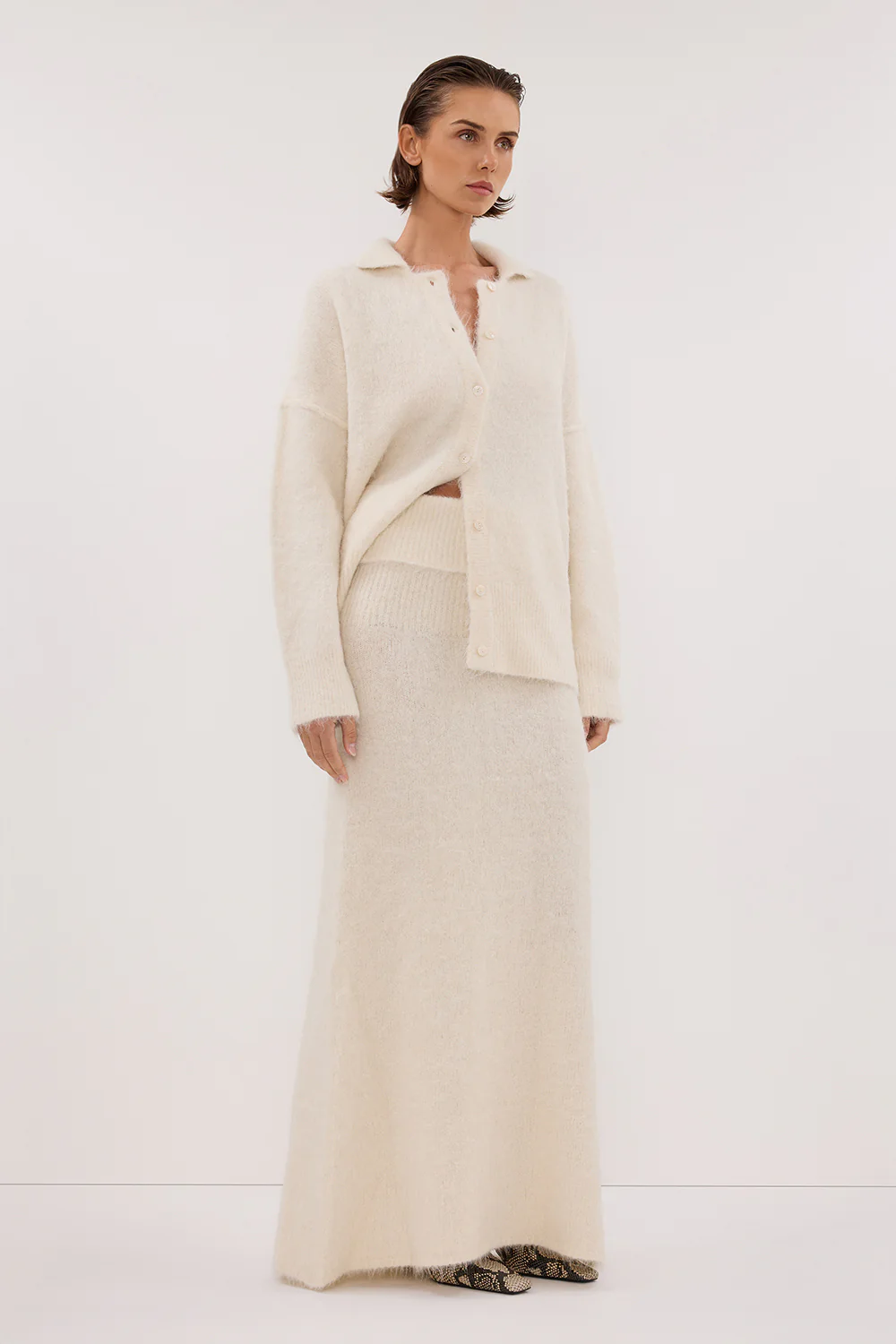 SALMA IVORY KNIT MAXI SKIRT - Gamepaces