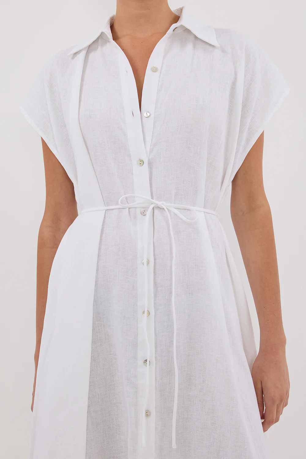 LANA WHITE LINEN MIDI SHIRT DRESS - Gamepaces