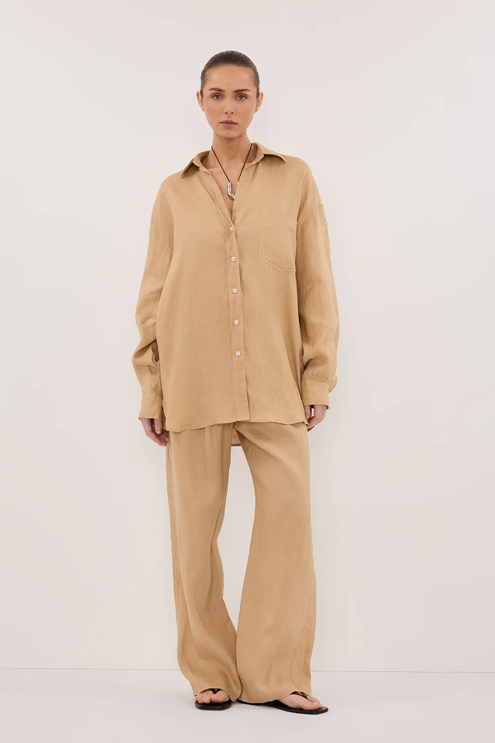 LUNE TAN OVERSIZED LINEN SHIRT - Gamepaces