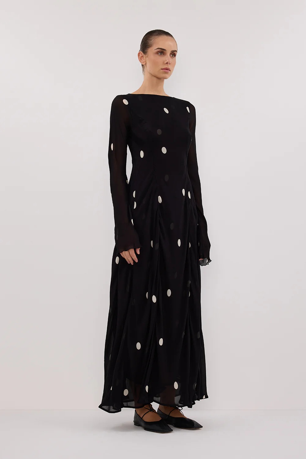 LAURA BLACK SPOT MIDI DRESS - Gamepaces