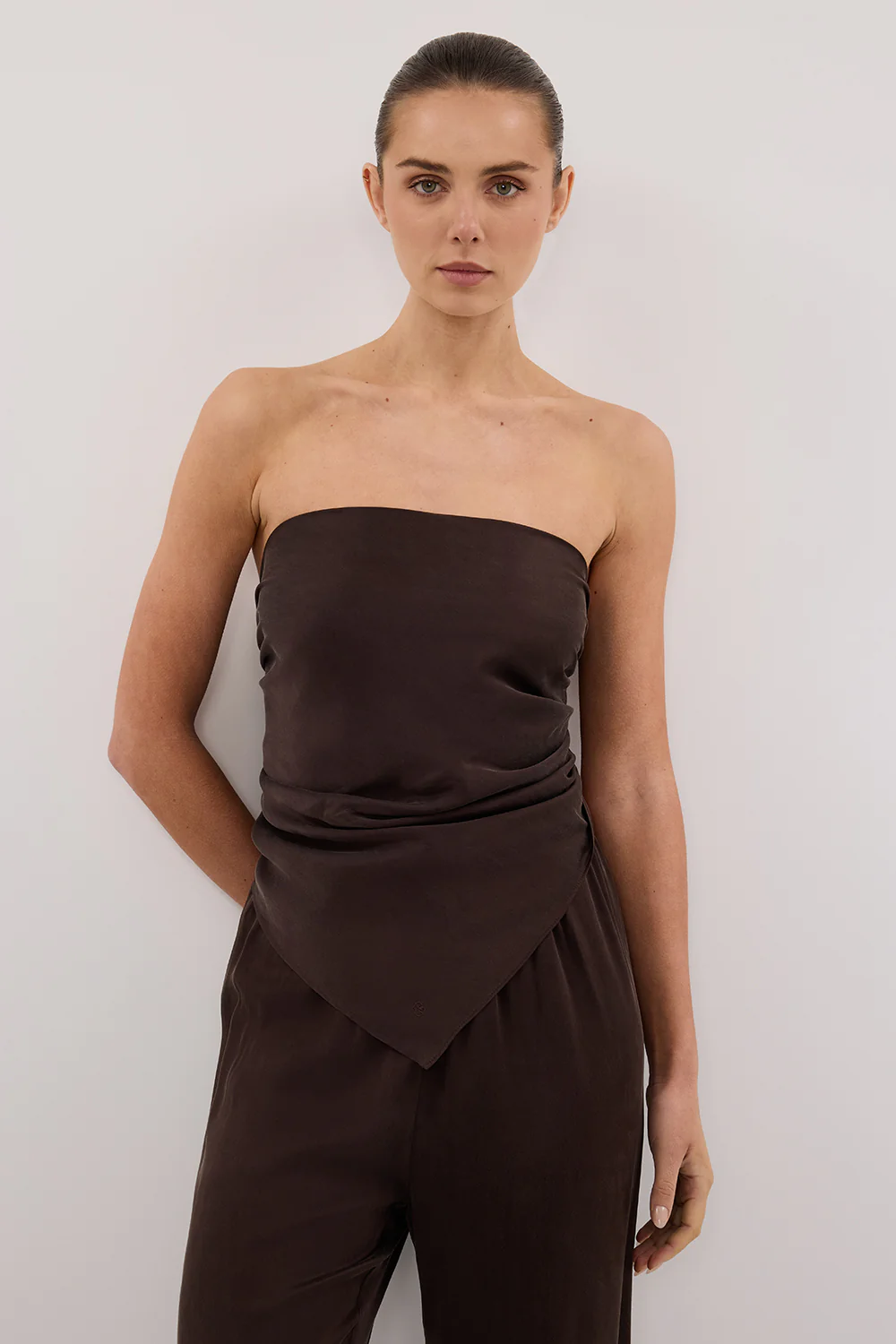 PERCY BITTER CHOC SILK SCARF TOP - Gamepaces