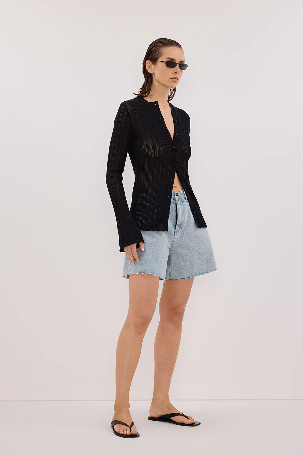 BOWIE BLACK BUTTON THROUGH KNIT TOP - Gamepaces