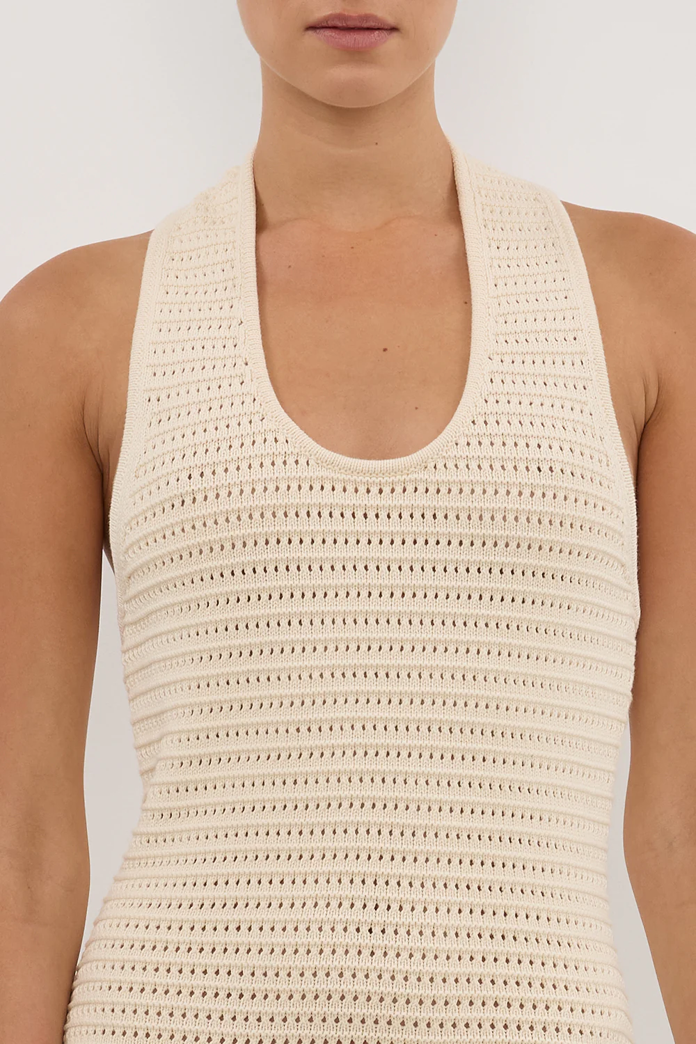 GINA CREAM HALTER CROCHET DRESS - Gamepaces