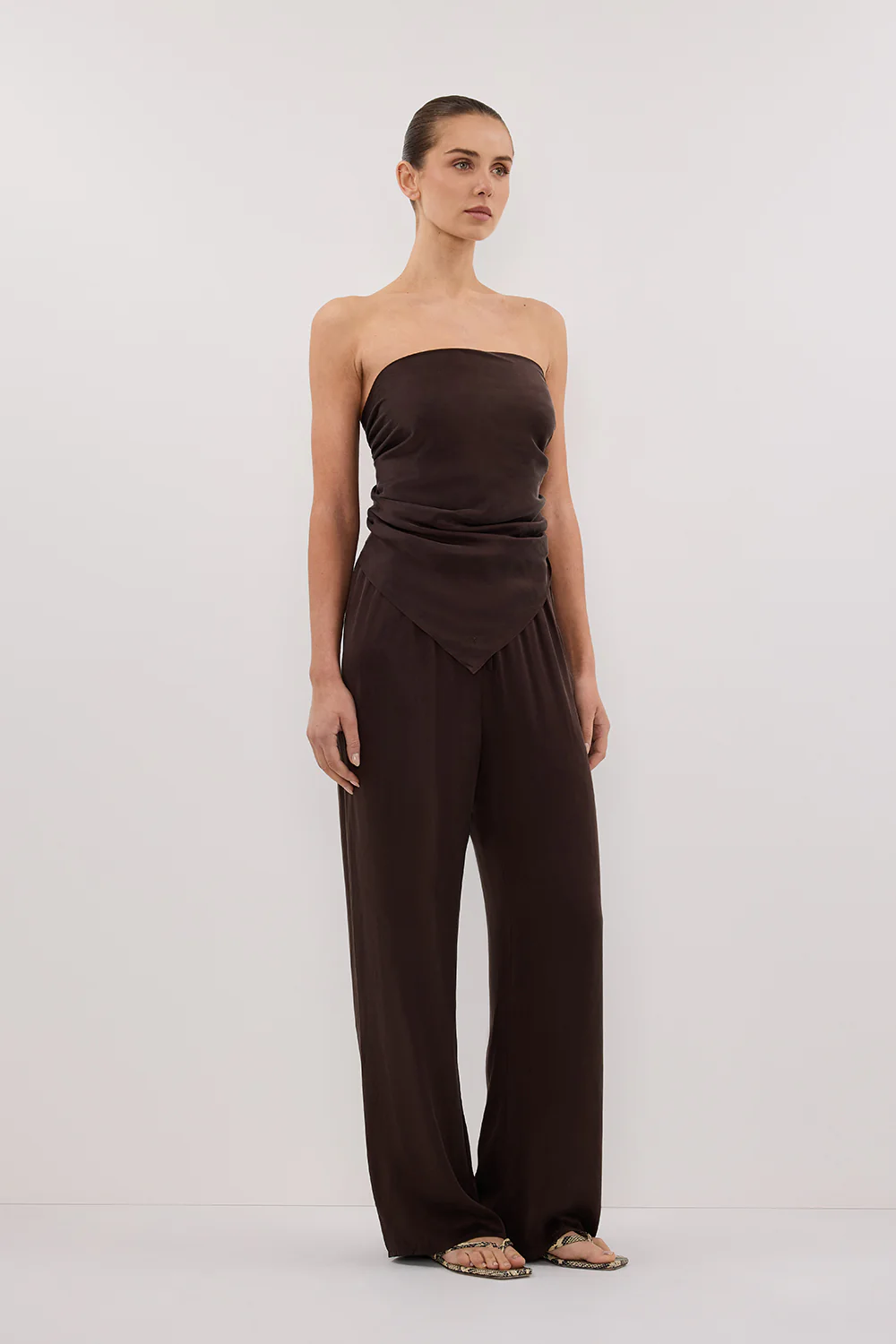 PERCY BITTER CHOC SILK SCARF TOP - Gamepaces