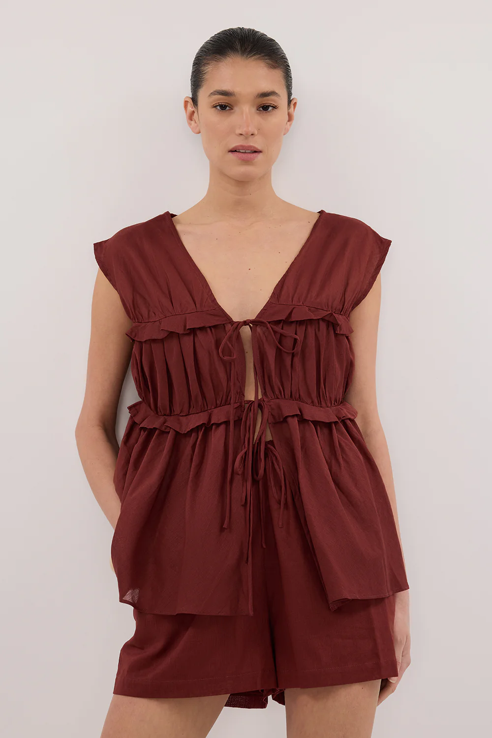QUINN SAHARA LINEN RUFFLE TOP - Gamepaces