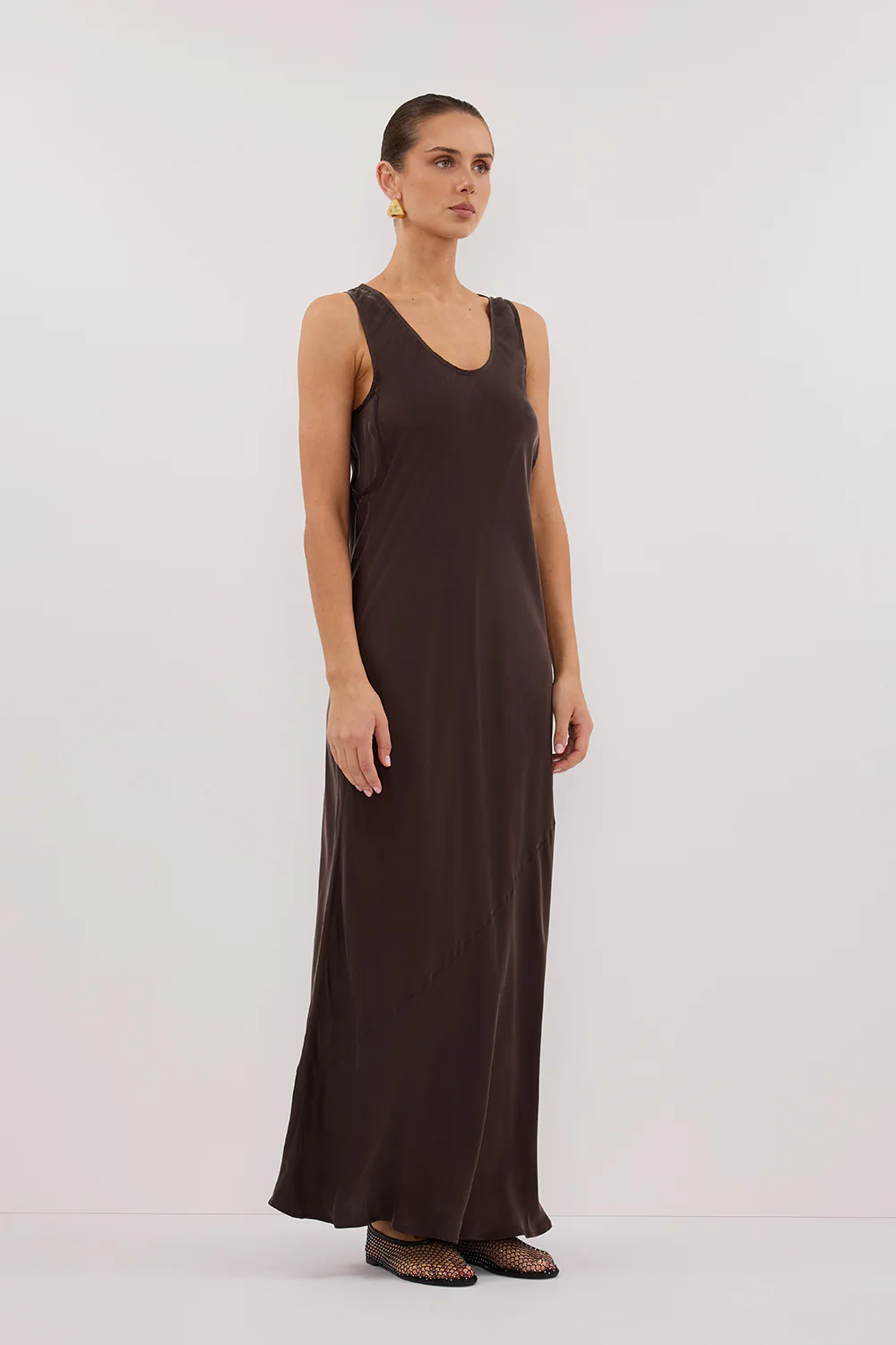 DARCY BITTER CHOC SILK MAXI DRESS - Gamepaces