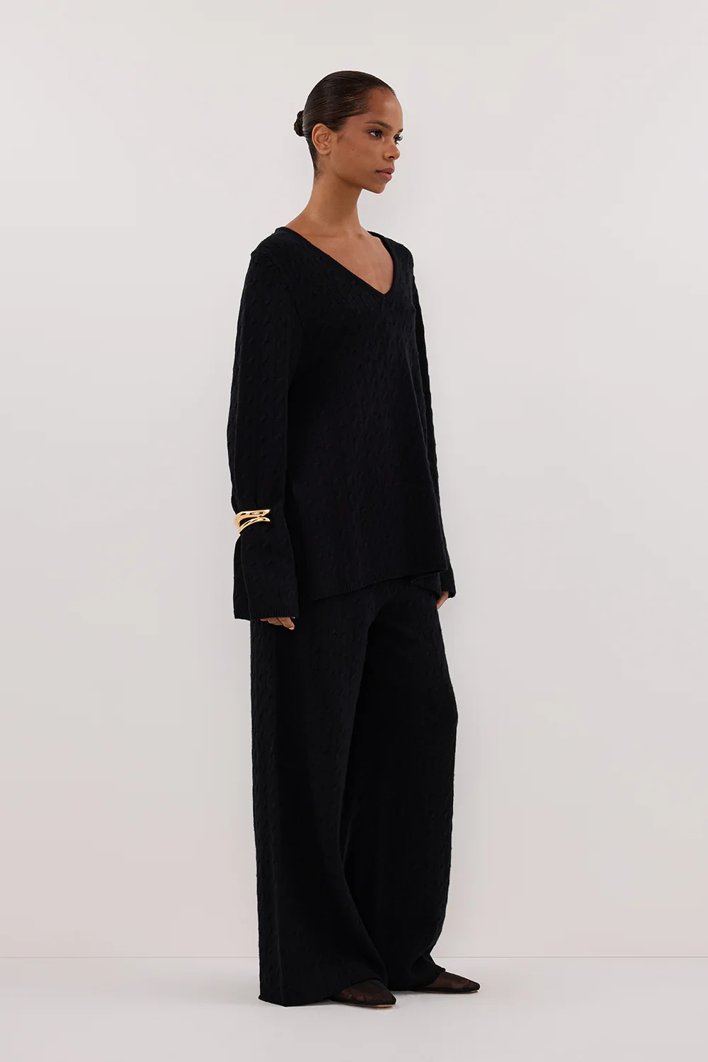 MAREN BLACK CABLE KNIT PANT - Gamepaces