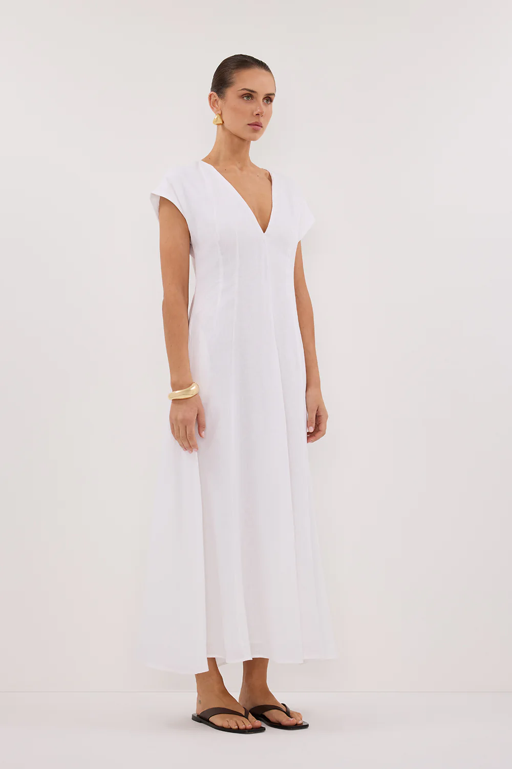 MATISSE WHITE LINEN MIDI DRESS - Gamepaces