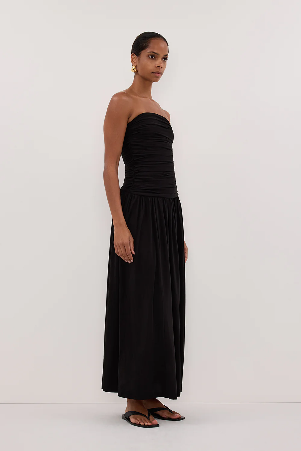 SHARI BLACK STRAPLESS BANDEAU MIDI DRESS - Gamepaces