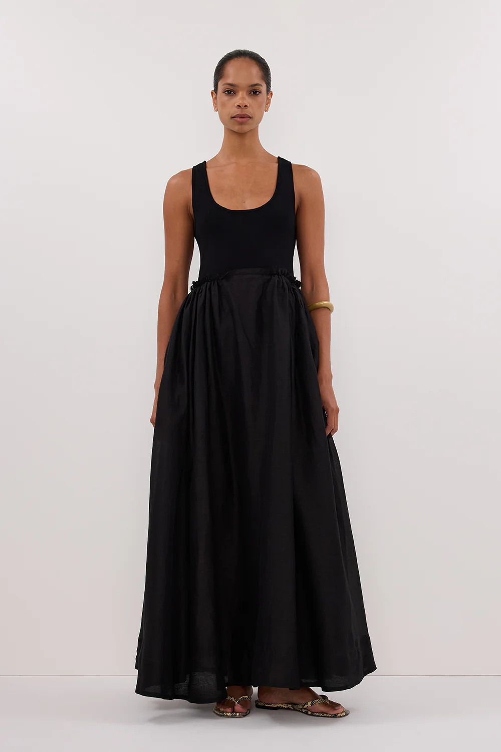 APRIL BLACK HYBRID KNIT MIDI DRESS - Gamepaces