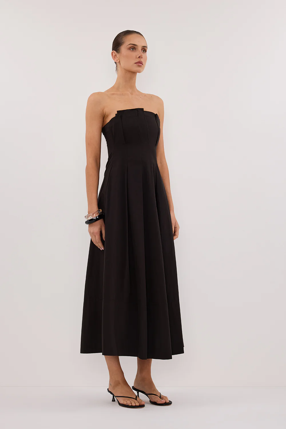 LILLY BLACK COTTON STRAPLESS MIDI DRESS - Gamepaces