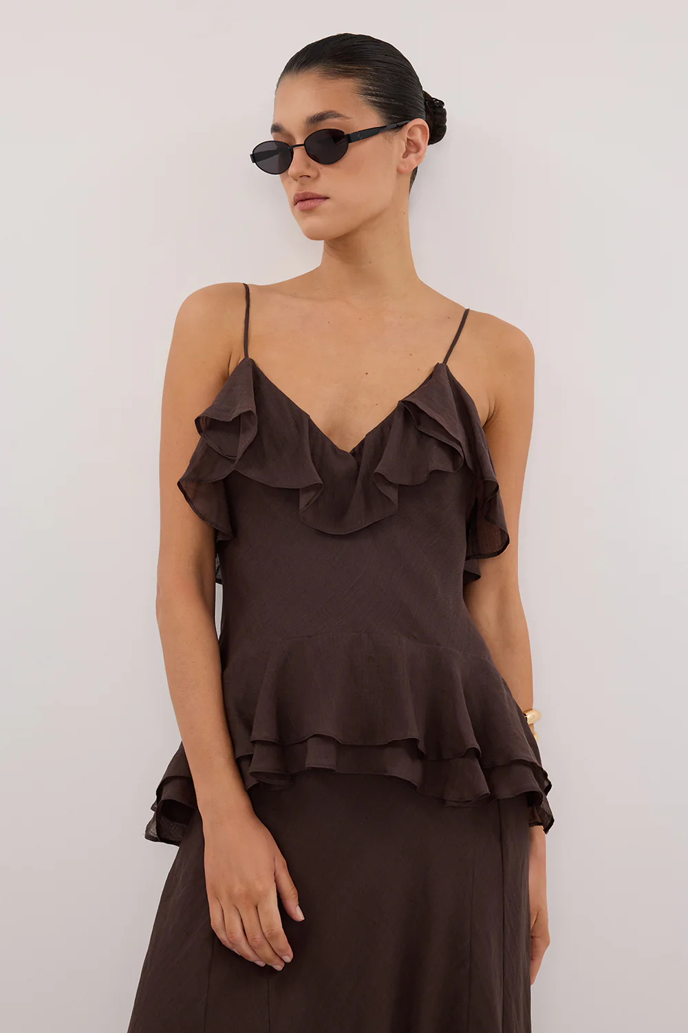 SARA DARK CHOC RAMIE MAXI DRESS - Gamepaces