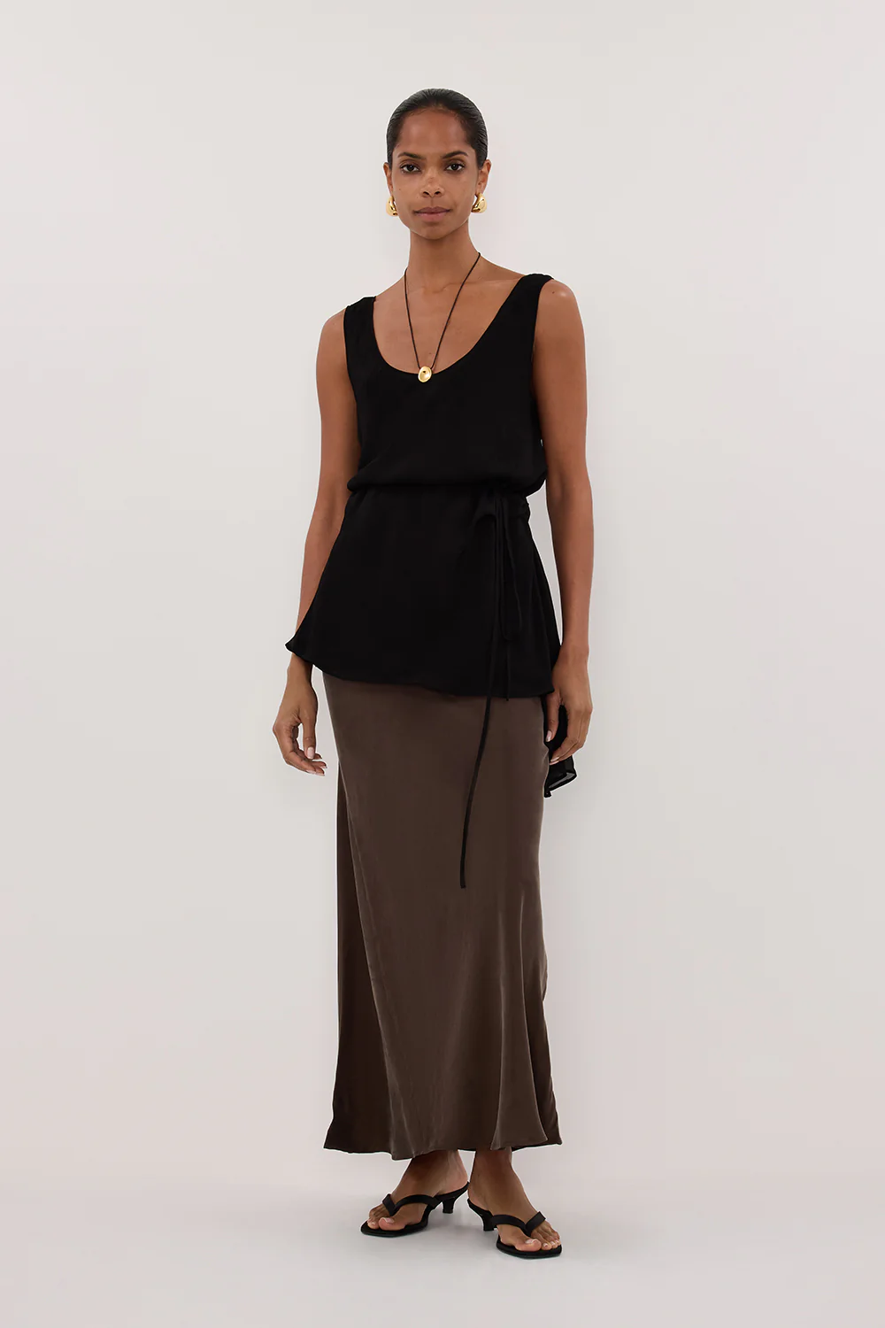 CONNIE BITTER CHOC CUPRO MAXI SKIRT - Gamepaces