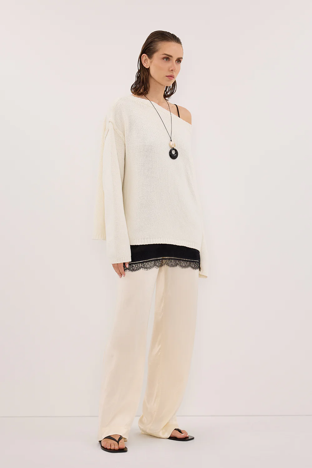 MONICA CREAM SATIN PANT - Gamepaces