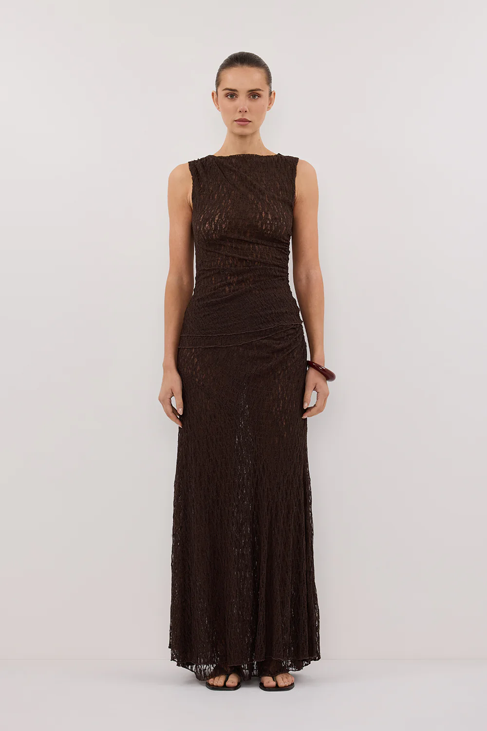 LIZZIE DARK CHOCOLATE SLEEVELESS LACE TOP - Gamepaces