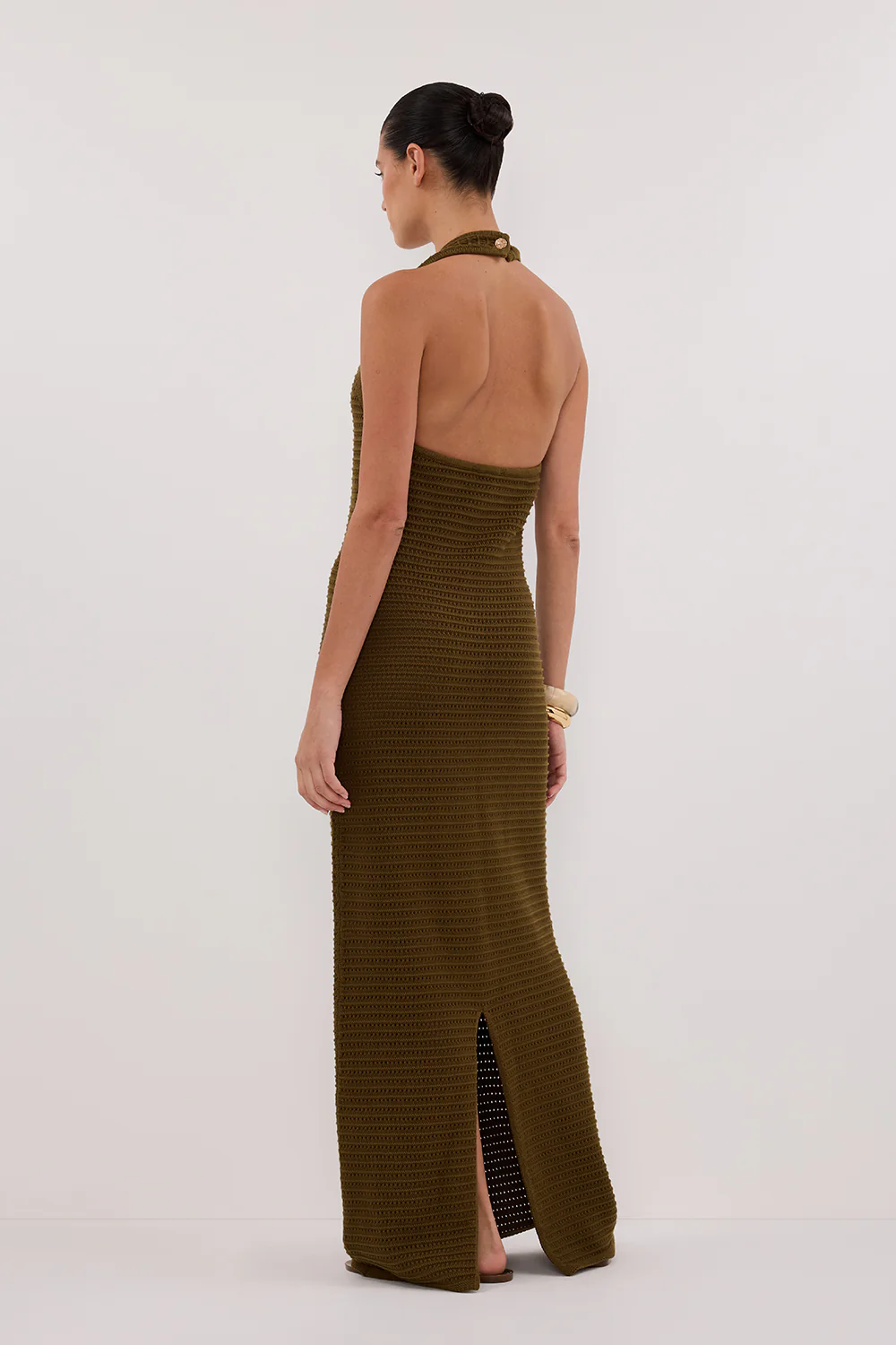 GINA OLIVE HALTER CROCHET DRESS - Gamepaces