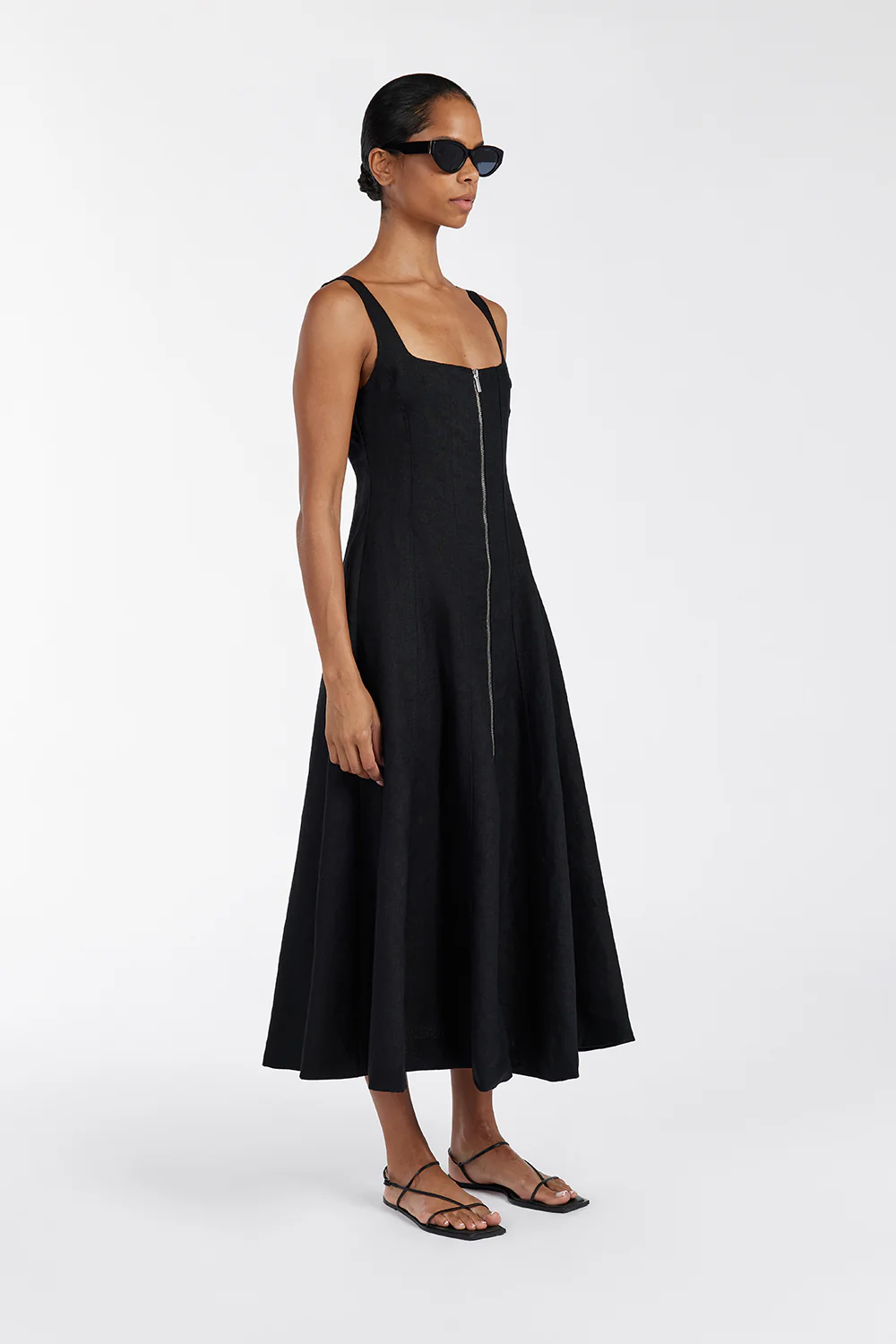 HARRIET BLACK LINEN MIDI DRESS - Gamepaces