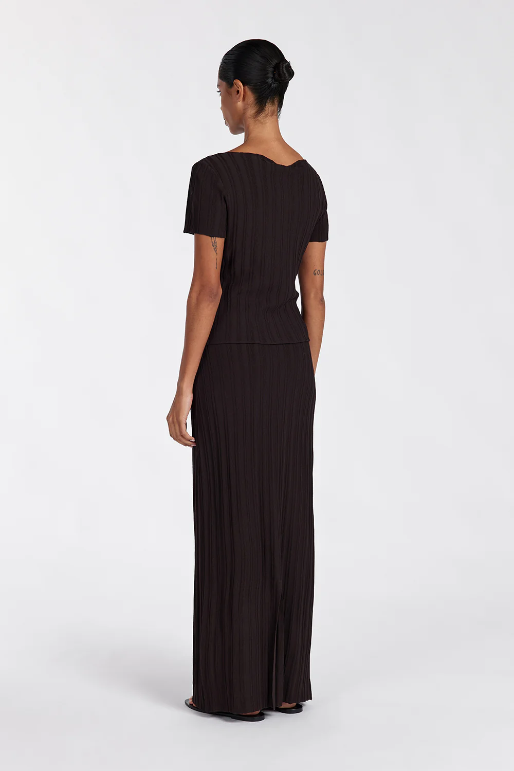 SYLVIA BITTER CHOC KNIT MIDI SKIRT - Gamepaces