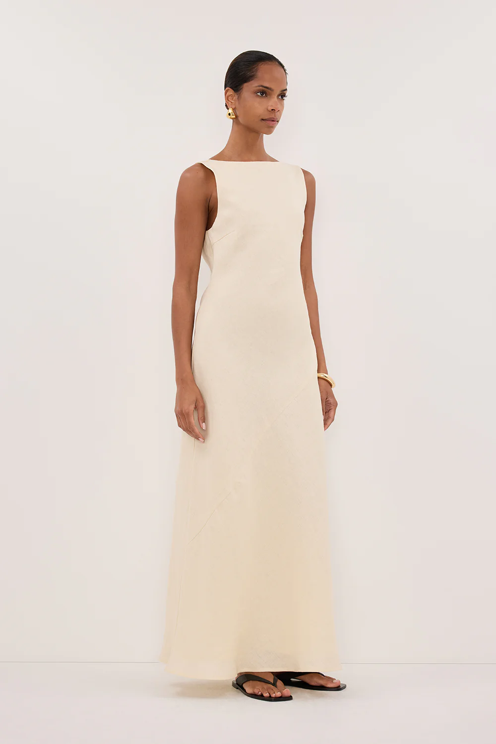 LACY STRAW SLEEVELESS LINEN MIDI DRESS - Gamepaces