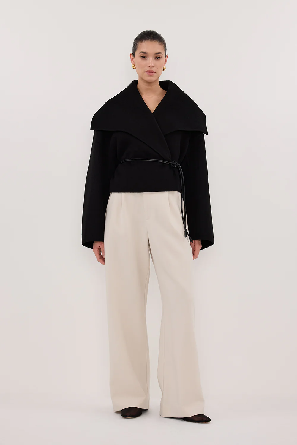 LUCIA BLACK CROPPED WOOL BLEND TRENCH COAT - Gamepaces