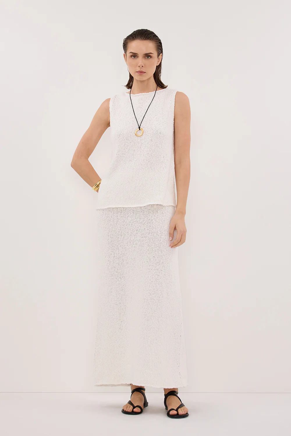 DINA OFF WHITE KNIT MIDI SKIRT - Gamepaces