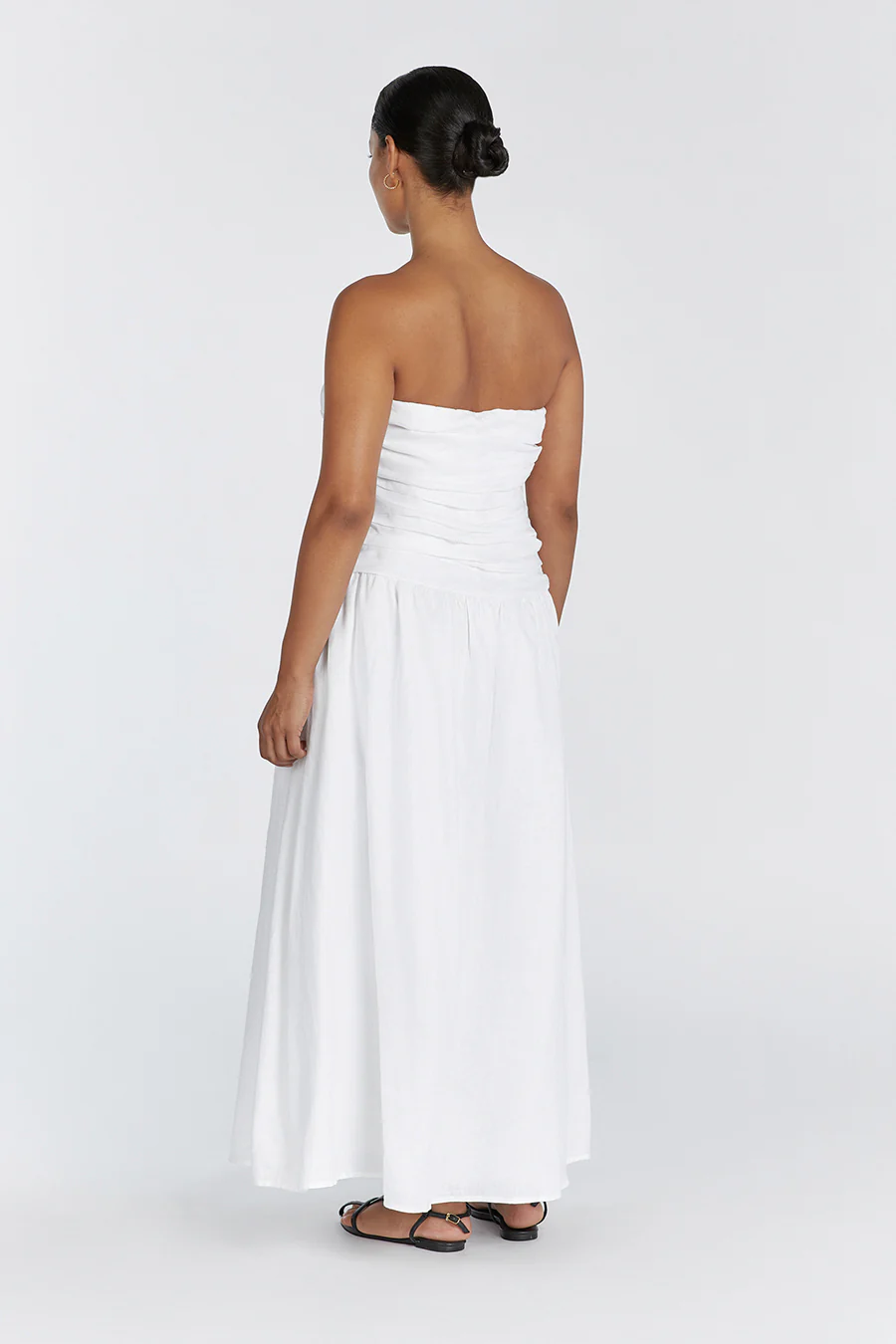 CATANIA WHITE LINEN STRAPLESS DRESS - Gamepaces