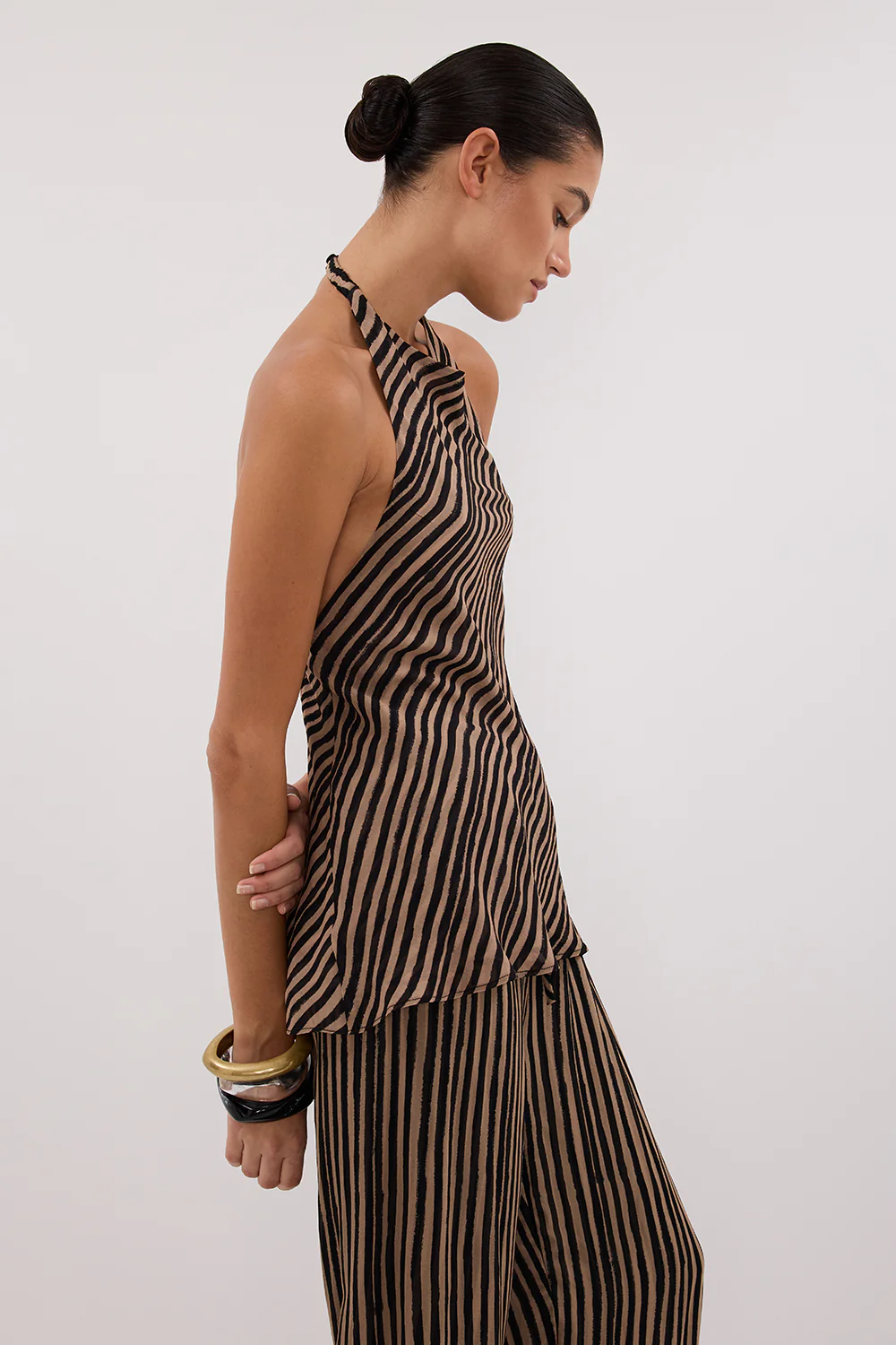 CHARLI TAN STRIPE HALTER TOP - Gamepaces