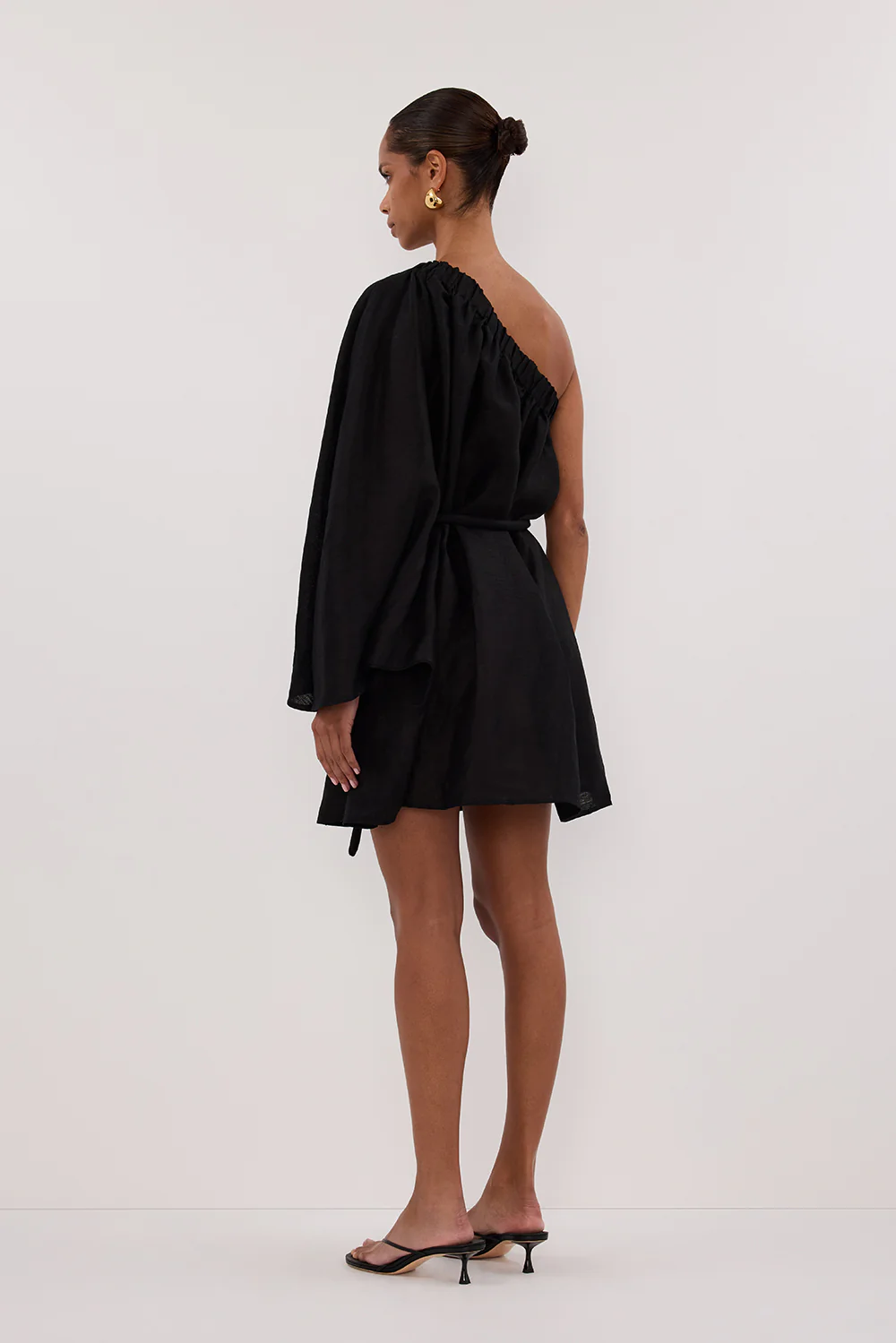 AURELIA BLACK ASYM LINEN MINI DRESS - Gamepaces