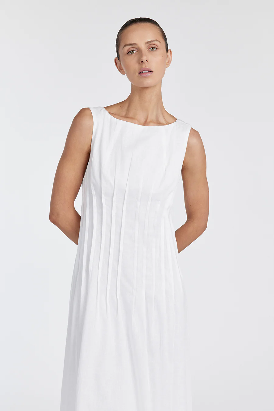 MANA WHITE LINEN MIDI DRESS - Gamepaces