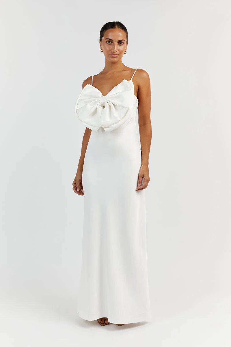 AISLE WHITE FRONT BOW MIDI DRESS - Gamepaces